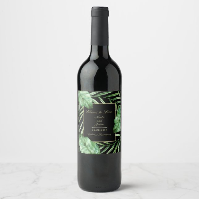 Étiquette Pour Bouteilles De Vin Verdure tropicale luxuriante Mariage ou Fiançaille (Devant)