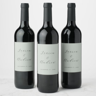 Étiquette Pour Bouteilles De Vin Verre de mer Vert Élégant Moderne Simple Mariage