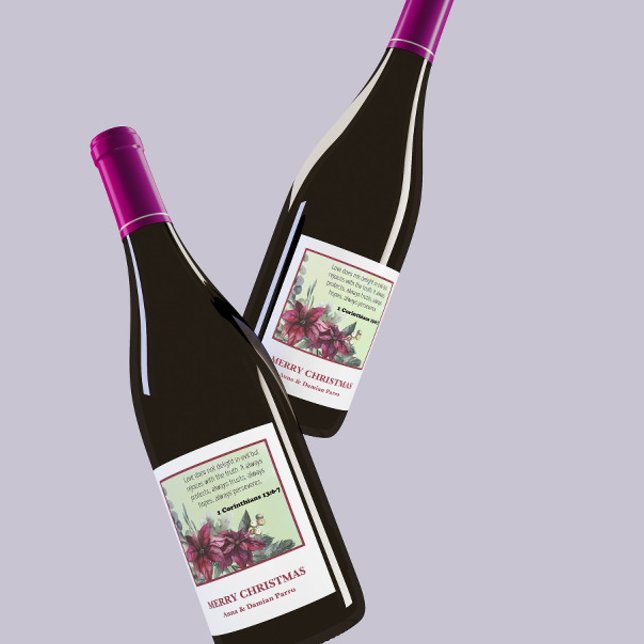 Étiquette Pour Bouteilles De Vin Verset Bible personnalisé Joyeux Noël (Créateur téléchargé)