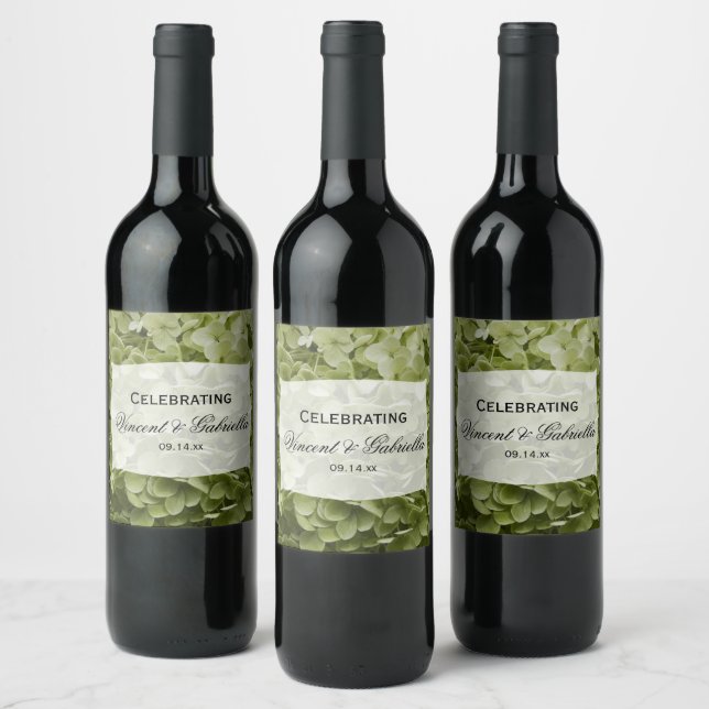 Étiquette Pour Bouteilles De Vin Vert Annabelle Hydrangea Fleurs Mariage (Bouteilles)