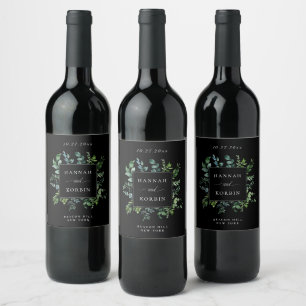 Étiquette Pour Bouteilles De Vin Vert botanique moderne Mariage noir