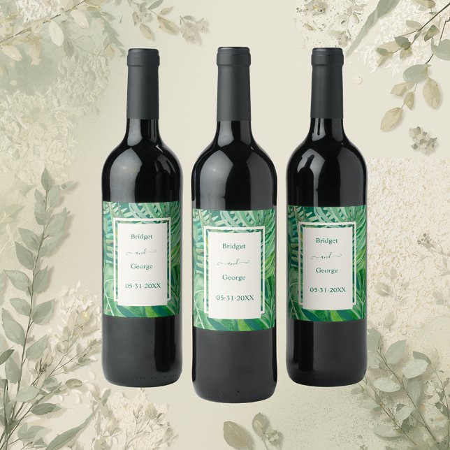 Étiquette Pour Bouteilles De Vin vert émeraude mariage tropical (Créateur téléchargé)