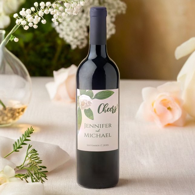 Étiquette Pour Bouteilles De Vin Vert Floral Simple Mariage élégant (Greenery Floral Simple Elegant Wedding Wine Label)