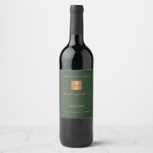 Étiquette Pour Bouteilles De Vin Vert foncé or élégant nom personnalisé script