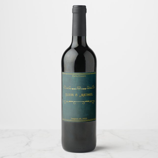 Étiquette Pour Bouteilles De Vin Vert foncé vintage (Devant)