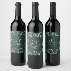Étiquette Pour Bouteilles De Vin Vert Noël minimaliste élégant botanique