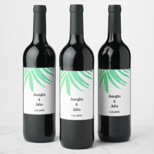 Étiquette Pour Bouteilles De Vin Vert Palm Feuille Aquarelle Élégante Mariage Cool