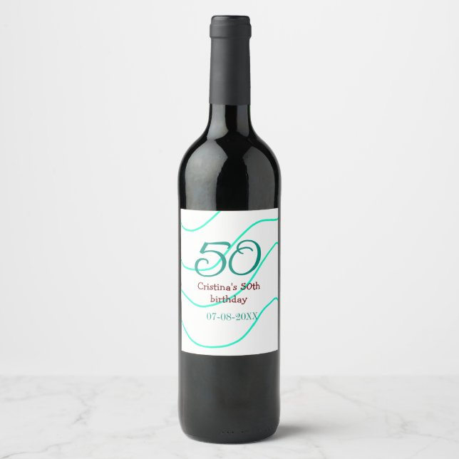 Étiquette Pour Bouteilles De Vin Vert rouge 50 anniversaire ajouter nom date p (Devant)