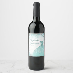 Étiquette Pour Bouteilles De Vin Vert Turquoise Silver Flocon de neige Noël Mis XV 