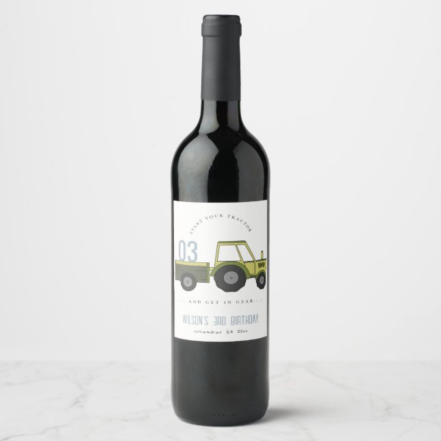 Étiquette Pour Bouteilles De Vin Vert Vert Vert Ferme Tracteur Enfants N'importe qu (Devant)