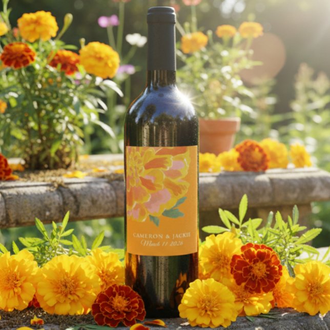 Étiquette Pour Bouteilles De Vin Vibrant Marigold Summer Wedding Gift  (Créateur téléchargé)