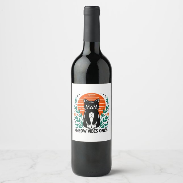 Étiquette Pour Bouteilles De Vin vibrations de miaulement seulement (Devant)