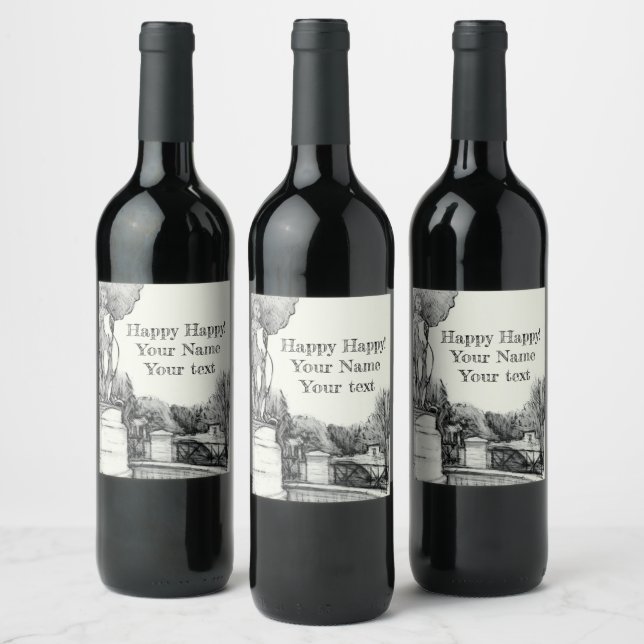 Étiquette Pour Bouteilles De Vin Vieille fontaine dans le parc avec garçon sculpté (Bouteilles)