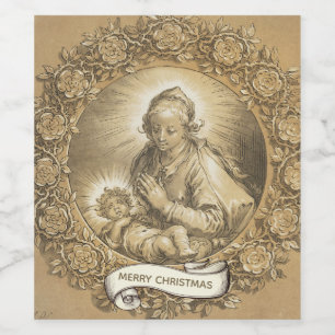 Étiquette Pour Bouteilles De Vin Vierge Marie Jésus Vintage Noël