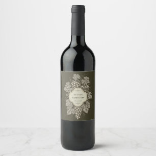 Étiquette Pour Bouteilles De Vin Vigne élégante vintage avec raisins et feuilles