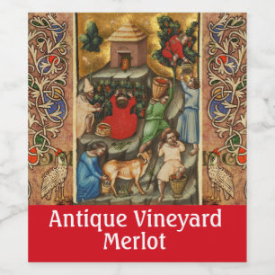 Étiquette Pour Bouteilles De Vin VIGNE MÉDIÉVALE RÉCOLTE DE RAISIN Antique vigne