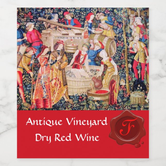 ÉTIQUETTE POUR BOUTEILLES DE VIN VIGNOBLE DE VIEILLE VIGNE CÉPAGE ROUGE À CACHET À  (Étiquettes simples)