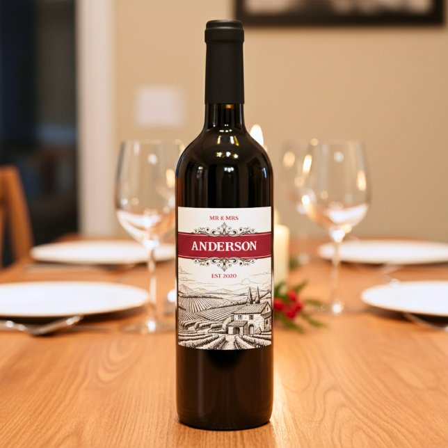 Étiquette Pour Bouteilles De Vin Vignoble de vigneron vintage (Créateur téléchargé)