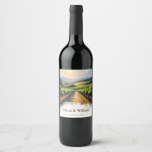 Étiquette Pour Bouteilles De Vin Vignoble du coucher de soleil toscan