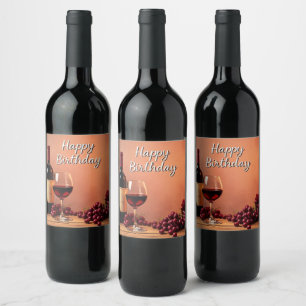 Étiquette Pour Bouteilles De Vin Vignoble élégant Joyeux Anniversaire Vin & Raisins