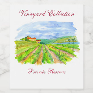 Étiquette Pour Bouteilles De Vin Vignoble Ensoleillé Aquarelle – Réserve Privée
