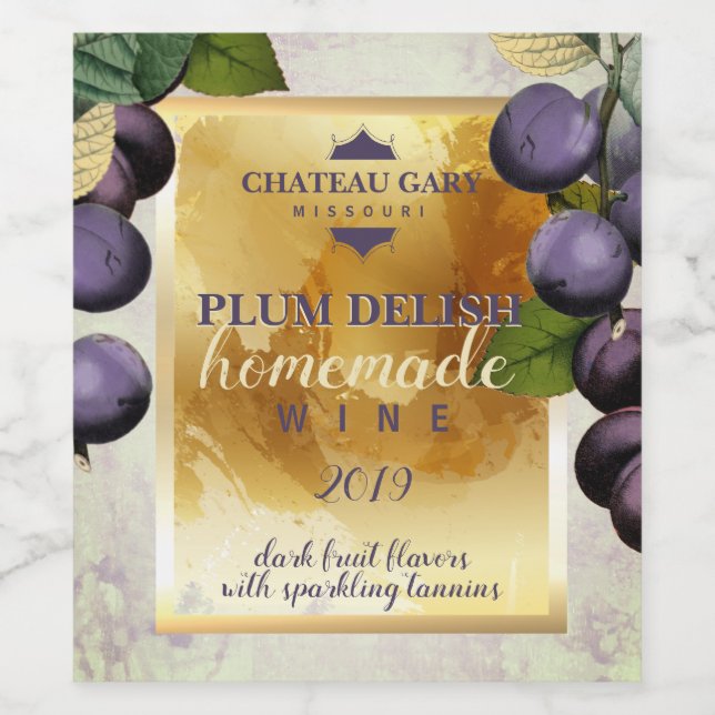 Étiquette Pour Bouteilles De Vin Vignoble maison PLUM faux vin personnalisé (Étiquettes simples)