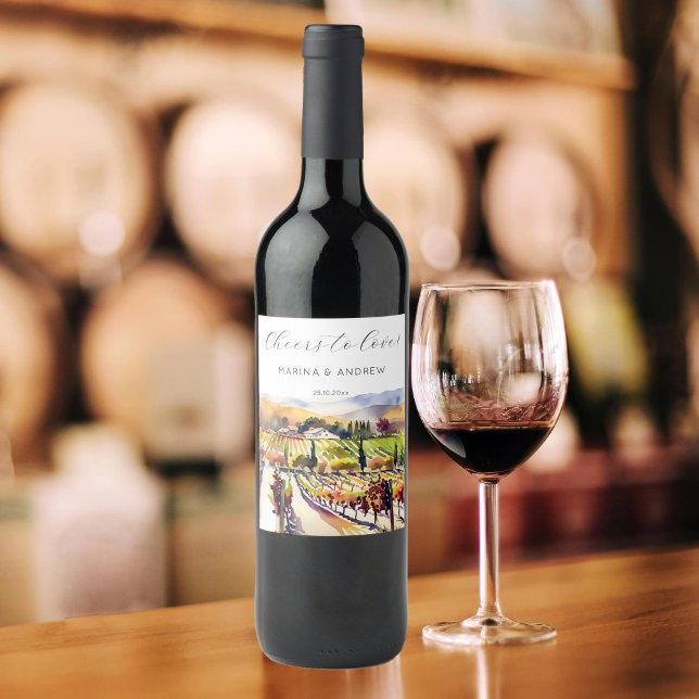 Étiquette Pour Bouteilles De Vin Vignoble Napa Valley aquarelle mariage acclamation (Napa valley vineyard watercolor cheers to love wine labels wedding favor gifts)