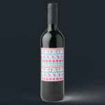 Étiquette Pour Bouteilles De Vin Vilain pull de Noël Flamant rose Tropical<br><div class="desc">Tropical laid pull de Noël avec flamants roses,  palmiers et vagues de plage bleues.</div>