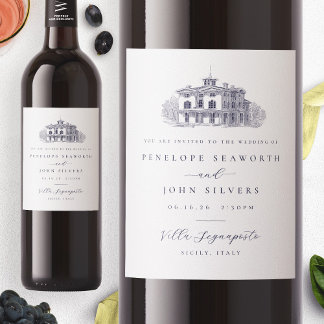 Étiquette Pour Bouteilles De Vin Villa italienne Faire-part de mariage d'illustrati