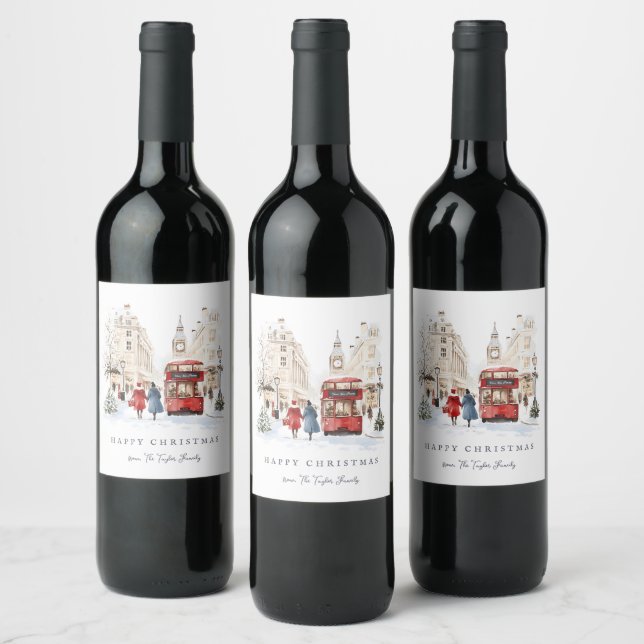Étiquette Pour Bouteilles De Vin Ville de Noël à Londres (Bouteilles)