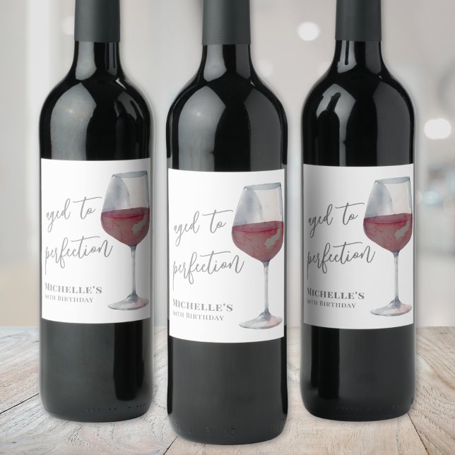 Étiquette Pour Bouteilles De Vin Vin Âgé À Parfait Anniversaire (Wine Aged To Perfection Birthday Wine Label )