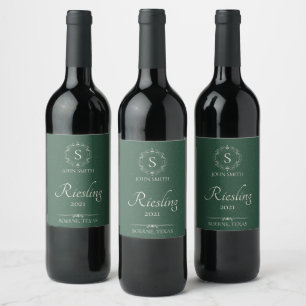 Étiquette Pour Bouteilles De Vin Vin artisanal vert Monogrammé
