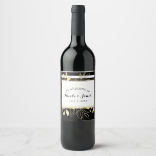 Étiquette Pour Bouteilles De Vin Vin chic botanique moderne noir or