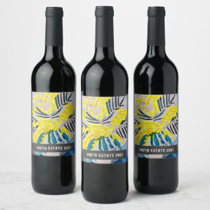 Étiquette Pour Bouteilles De Vin Vin d'art floral d'aquarelle jaune Wattle étiquet