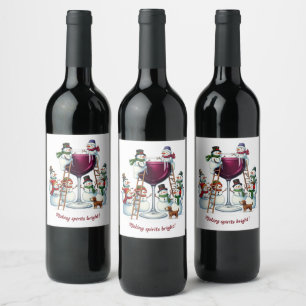 Étiquette Pour Bouteilles De Vin Vin de bonhomme de neige amusant faisant des espri