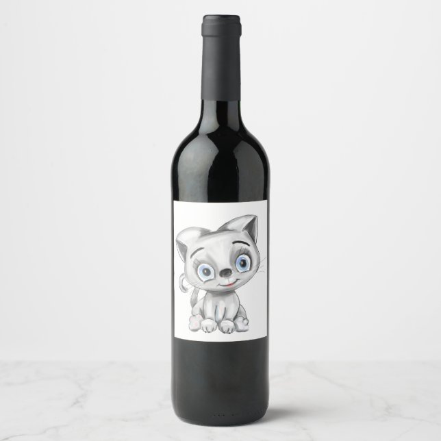 Étiquette Pour Bouteilles De Vin Vin de chat amusant Étiquette - Cadeau personnalis (Devant)