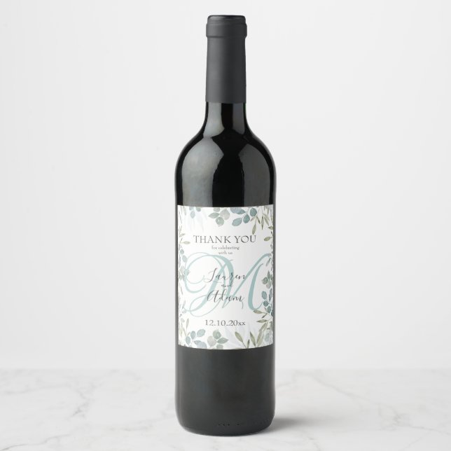 Étiquette Pour Bouteilles De Vin Vin de mariage Eucalyptus Rustique (Devant)