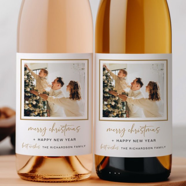 Étiquette Pour Bouteilles De Vin Vin de Noël moderne bouteille Étiquette photo cade (Créateur téléchargé)