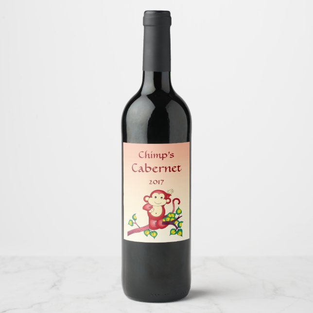 Étiquette Pour Bouteilles De Vin Vin de Singe Rouge Cute Étiquette (Devant)