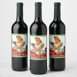 Étiquette Pour Bouteilles De Vin Vin de tomate fait maison Rétro Cool Dame occupée 