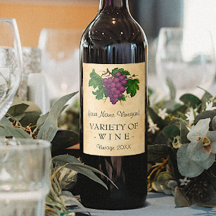 Étiquette Pour Bouteilles De Vin Vin Modèle Élégant Vintage Purple raisins sur mesu