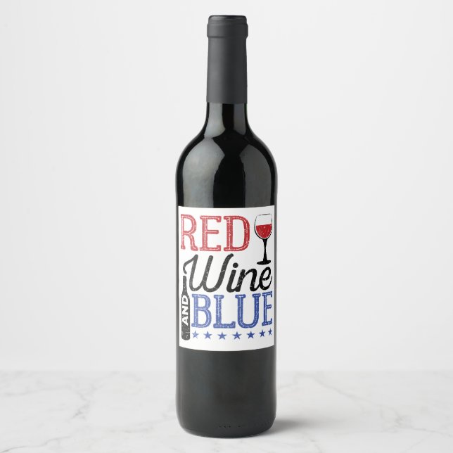 Étiquette Pour Bouteilles De Vin Vin rouge et 4 juillet bleu à boire (Devant)