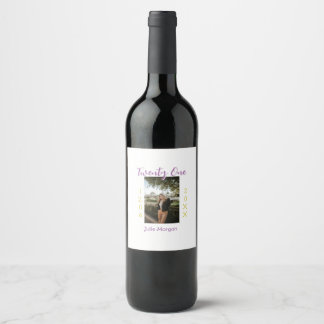 Étiquette Pour Bouteilles De Vin vingt et un ans photo anniversaire rose violet fil