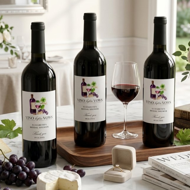 Étiquette Pour Bouteilles De Vin Vino Before Vows Bridal Shower Wine Thank you (Créateur téléchargé)