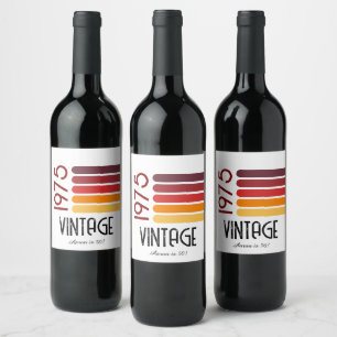 Étiquette Pour Bouteilles De Vin Vintage 1975 Retro Stripe Sun 50e anniversaire