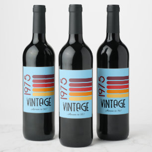 Étiquette Pour Bouteilles De Vin Vintage 1976 Retro Stripe Sun 50e anniversaire
