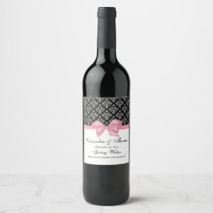 Étiquette Pour Bouteilles De Vin Vintage Argent Blanc Damassé Rose Nœud DIY Fond