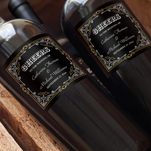 Étiquette Pour Bouteilles De Vin Vintage Art Déco Elégant Black White Gold Mariage