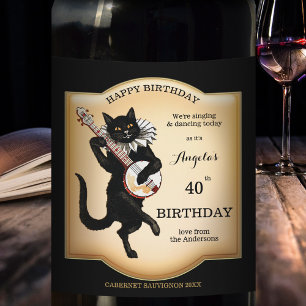 Étiquette Pour Bouteilles De Vin Vintage Chat noir Étiquette de vin personnalisé