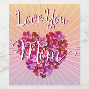 Étiquette Pour Bouteilles De Vin Vintage coeur Floral Wreath Love You Maman